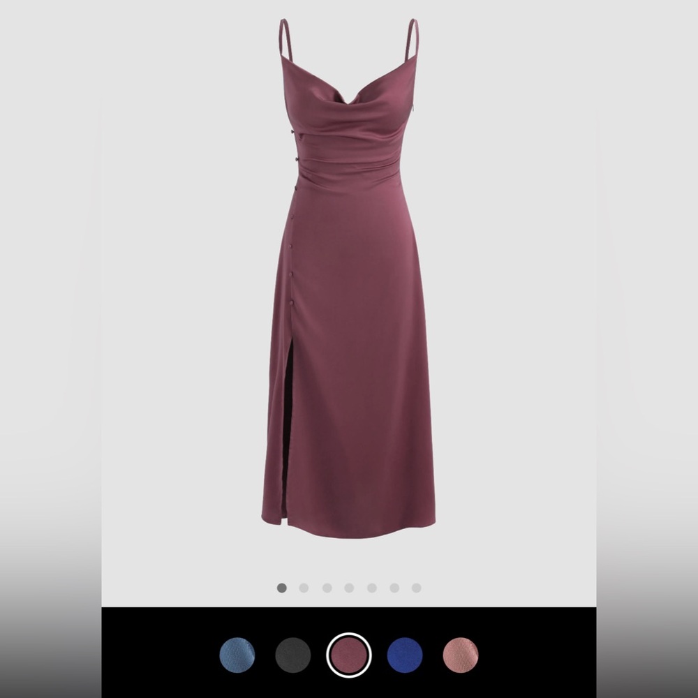 Purple Cowl Neck Slit Midi Dress Medium